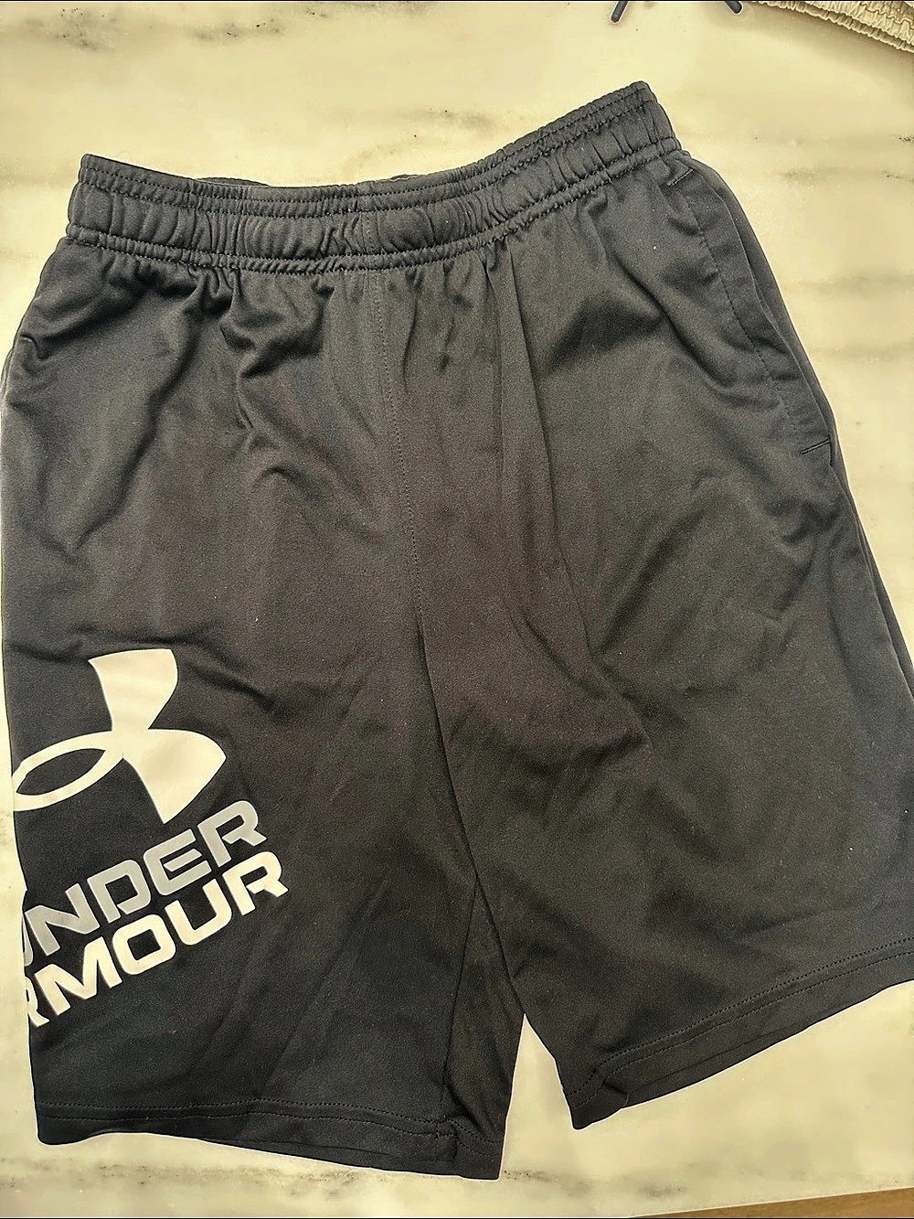 Under Armour youth large Big Logo Tech black Shorts. Like new